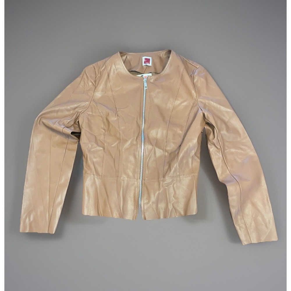 IL Lanificio Italian Brown Eco Leather Zip Up Women's Jacket NWT - Size 10 US